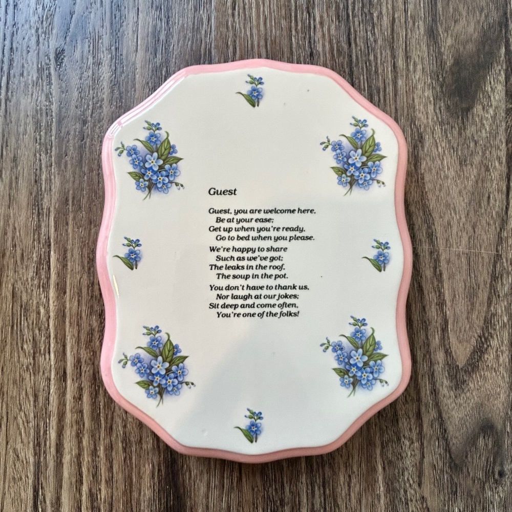 Vintage Guest Welcome Verse Wall Plate Sign Forget-Me-Not Design Poem Welcoming